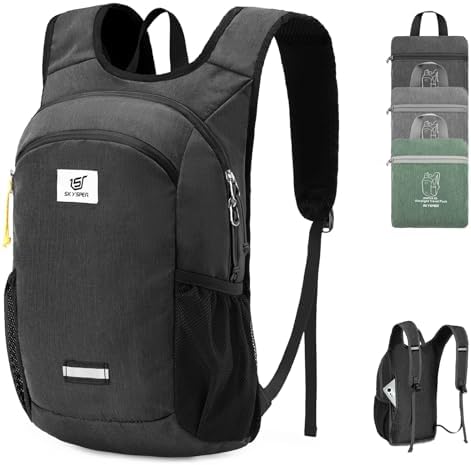 SKYSPER 10L Hiking Backpack, Foldable &amp; Packable Lightweight Daypack for Travel, Collapsible Small Compact Hiking Backpack for Women &amp; Men, Black