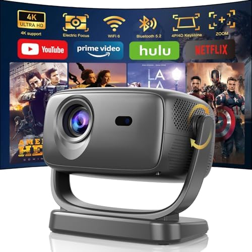 4K Smart Projector with 5G WiFi and Bluetooth 5.2, 600 ANSI Portable Projector with Built in App, 1080P Outdoor Movie Projector with 4P4D Correction, Max 220" Compatible with iPhone\/Android\/TV S