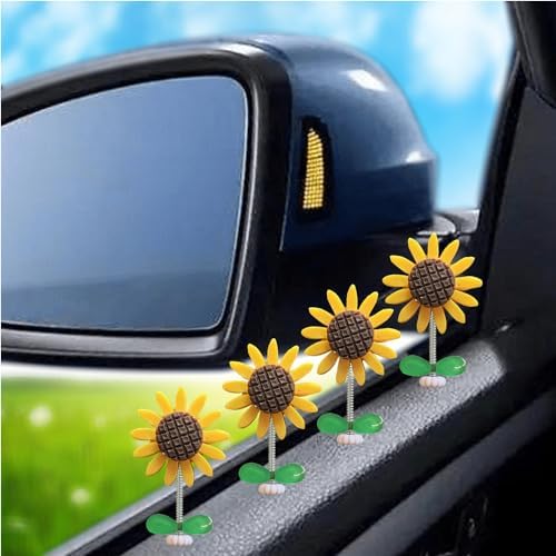 ZOSTLAND Sunny Dashboard Decorations - Cartoon Ornaments, Cute Flower Decorations, Funny Desk Ornament, (4pcs Sunflower) for Car, SUV, Living Room, Bedroom, Desk