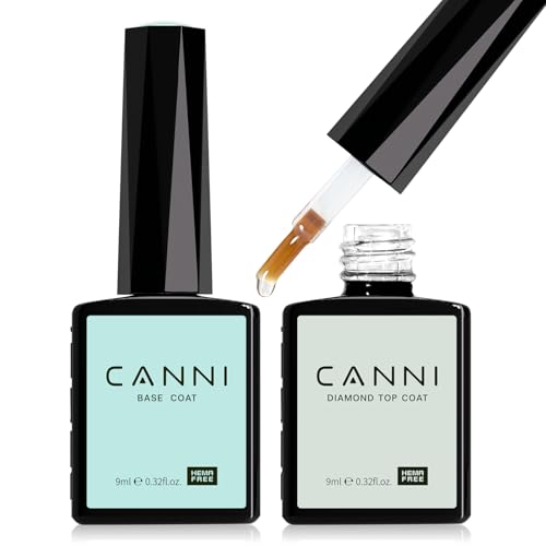 CANNI 2 Pcs No Wipe Gel Top Coat and Base Coat Set- High Gloss Shiny Long Lasting Base Top Coat Gel Nail Polish, Soak Off Nail Art Home and Professional Manicure