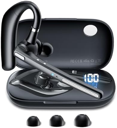 COTOE Bluetooth Headset V5.3, Wireless Earpiece with 500mAh Charging Case Hand-Free Headphones Noise Canceling Mic for Office\/Driving\/Business