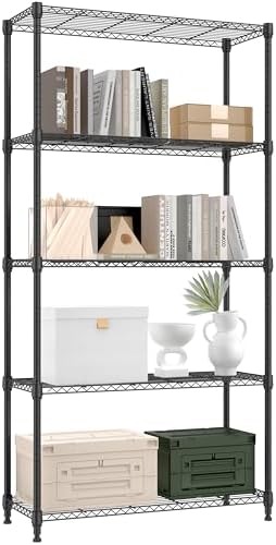 M MZG 1250 lbs 5 Tier Shelf Metal Storage Shelves Shelving Wire Rack Heavy Duty Closet Organizers for Garage Kitchen Bathroom Laundry Black 13.8" D x 35.4" W x 68.5" H