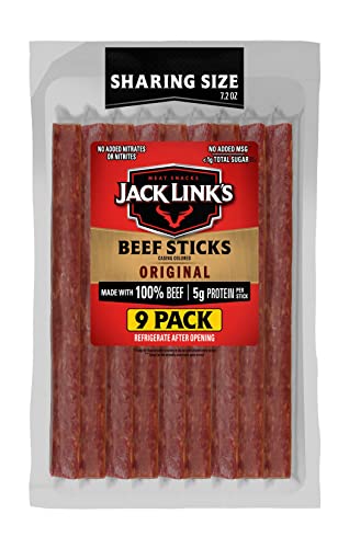 Jack Link&#39;s Beef Sticks, Original Flavor Meat Snack Stick - Protein Snack, Meat Stick, Made with 100% Beef, Keto Friendly - 7.2 Oz.