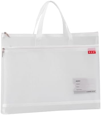 Pendancy Mesh Zipper Pouch A4 Size, Large Double Pocket Lightweight Nylon Transparent File Bag with Handle, 11x13.8 in Foldable Document Storage for Puzzle Project\/Cross Stitch\/Travel\/Office (White