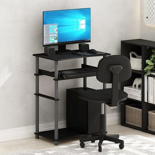 Furinno Home Office Writing Desk, Computer Desk with Keyboard Tray, Black\/Grey