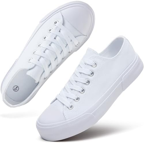 hash bubbie White Sneakers for Women Low Top Canvas Shoes Womens Canvas Sneakers Women's Fashion Sneakers Slip on Casual Tennis Shoes