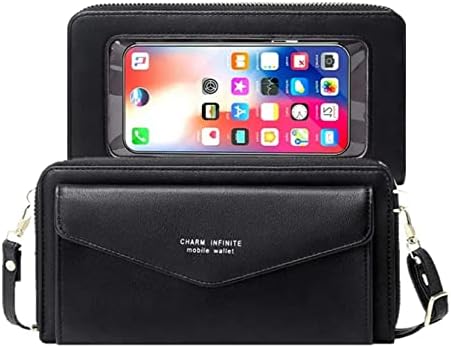 Faux Leather Crossbody Phone Bag for Women, RFID Blocking Touch Screen Wallet Shoulder Handbag with Clear Phone Window