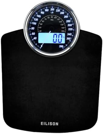 EILISON Highly Advance 2-in-1 Digital &amp; Analog Weighing Scale for Body Weight-400lbs, 4 High Precison GX Sensor Accurate, Thick Tempered Glass, Extra Large Display (Black)