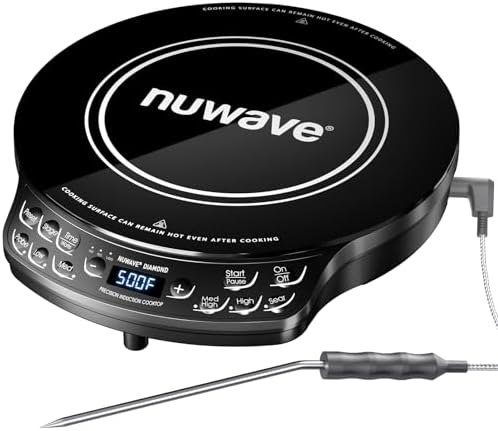 Nuwave Portable Induction Cooktop Diamond with Probe, Advanced Countertop Burner, 91 Temps from 100°F to 500°F, 12\u201DShatter-Proof Ceramic Glass &amp; 6.5\u201DHeating Coil, Ideal for RV Camp,Small