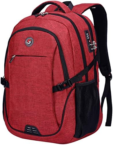 SHRRADOO Anti Theft Laptop Backpack Travel Backpacks with usb Charging Port for Women Men High School College Backpack Computer Bag Fits 17 Inch Laptop,Red