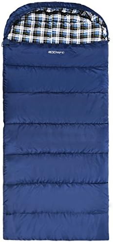 REDCAMP Flannel Sleeping Bag for Adults, Comfortable Cotton Sleeping Bags for Camping with Detachable Hood, Red\/Grey\/Blue