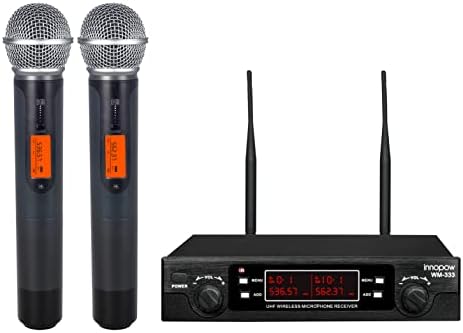 innopow 200-Channel Wireless Microphones System, Dual UHF Metal Cordless Mic Set, Auto Scan, Long Range 200-240Ft,16 Hours Use for Karaoke Singing, Church, 2022 Version(WM333)