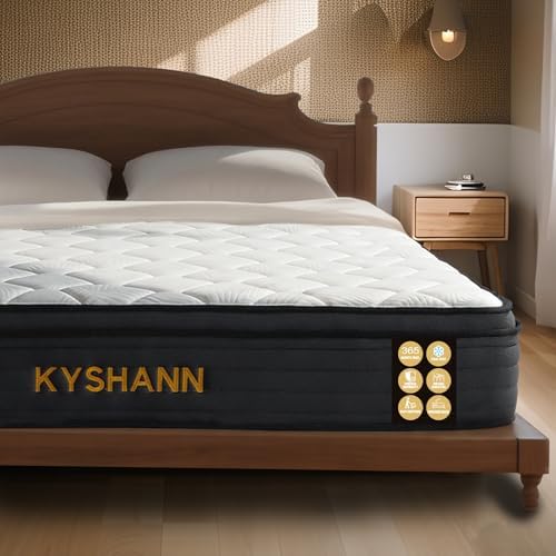 KYSHANN Queen Mattress, 12 Inch Queen Hybrid Mattress in a Box, Upgrade Individually Pocket Springs, Medium Firm, Pressure Relief, Breathable Comfort and Durable, 365-Night Trial, 10-Year Warranty