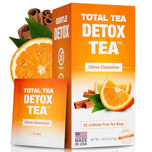 Total Tea SIimming Detox Caffeine Free - 25 Day Detox Tea - Herbal Tea with Chamomile, Hibiscus Tea &amp;amp; Ginger Root for Colon Cleanse \u2013 Natural Citrus &amp;amp; Cinnamon Herbal Tea for Digestive He
