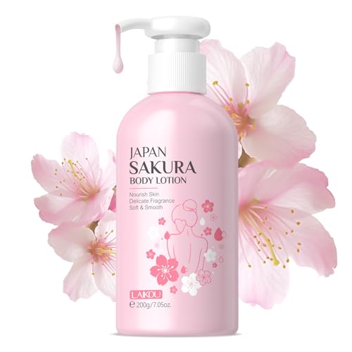 BSMKCL Glossy Body Lotion Firming Moisturizer for Dry Skin, JAPAN SAKURA Full Body Skin Care Pump with Niacinamide &amp; Vitamin C Nourish Skin, Non- Sticky Refreshing, Quickly Absorbed (200ml)