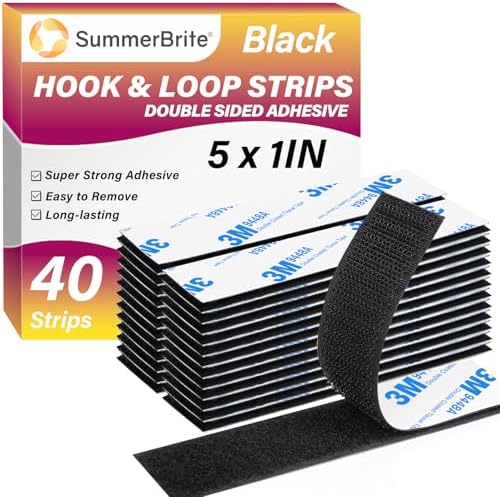Hook and Loop Strips with Adhesive 1x5IN 20Pairs\/40Strips, Black Strong Sticky Back Fastener, Heavy Duty Double-Sided Adhesive Hanging Strips for Home Office School