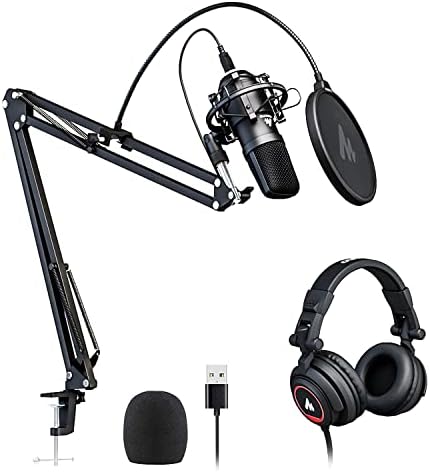 MAONO Microphone with Studio Headphone Set 192kHz\/24bit Vocal Condenser Cardioid Podcast Mic Compatible with Mac and Windows, YouTube, Gaming, Live Streaming, Voice-Over (AU-A04H)