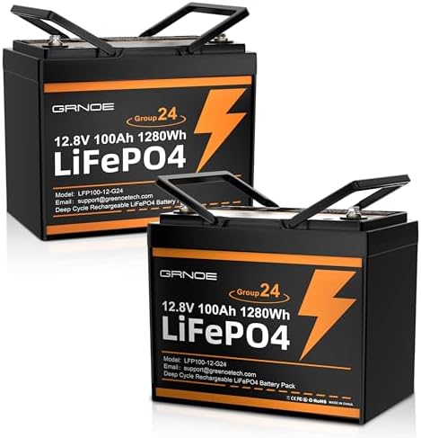 2 Pack 12V 100Ah LiFePO4 Batteries, Ultra-Light 21.9lb Each, 15000+ Cycles, 4S4P Expandable, Built-in 100A BMS, Group 24 Lithium Batteries for RV, Marine, Off-Grid, Trolling Motor, Solar, DIY Power