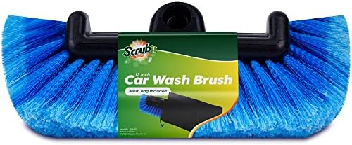 SCRUBIT 12&amp;#34; Car Wash Brush with Soft Bristles for Car Truck Boat Deck &amp;amp; House Cleaning, Exterior Washing Brush Connects with Pole &amp;amp; Hose Storage Bag Included (Blue)