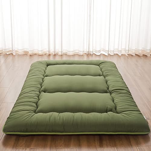 Zelladorra Japanese Floor Mattress, Futon Mattress with Portable Storage Bag and Washable Cover, Roll Up Thick Tatami Mat Suitable for Camping, Guest Room, Green, Twin