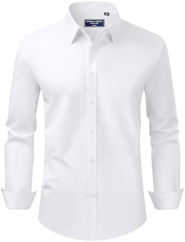 Alimens &amp; Gentle Men&#39;s Dress Shirt Regular Fit Stretch Stain Shield Long Sleeve Solid Business Wedding Button Down Shirts