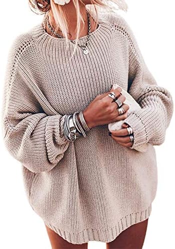 Ugerlov Women&#39;s Oversized Sweaters Batwing Sleeve Mock Neck Jumper Tops Chunky Knit Pullover Sweater