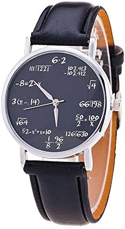Vavna Women Men Math Formula Equation Dial Leather Quartz Watch Student Watches (Black)