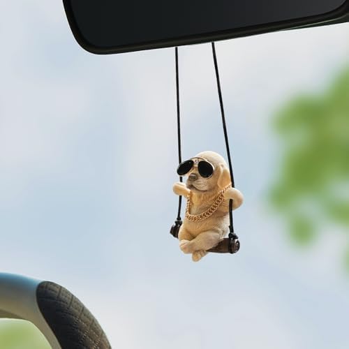 Car Mirror Hanging Accessories Swinging Dog Ornament \u2013 Funny Hanging Dog with Sunglasses &amp; Scarf, Cool Rearview Mirror Decor for Cars, Cute Auto Accessories