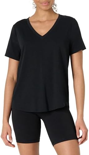 Amazon Essentials Women's Active Soft Cotton Relaxed Fit V-Neck Short Sleeve Lightweight Yoga Workout T-Shirt