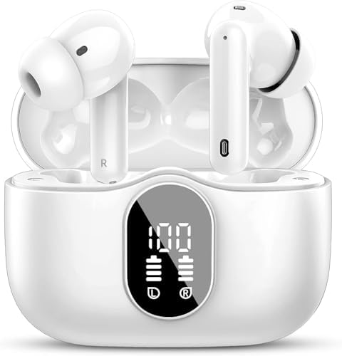 Wireless earbuds, Bluetooth 5.4, bass stereo earbuds with noise cancelling microphone, LED display screen, in ear headphones, IP7 waterproof, 6-hour playback time, suitable for laptops, tablets, mobil