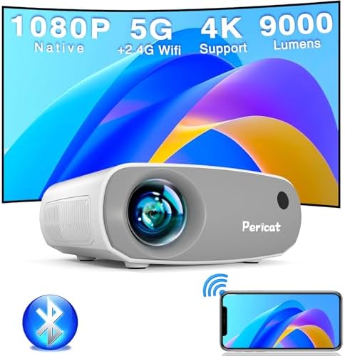 Projector with WiFi and Bluetooth, 5G WiFi Mini Projector, Native1080P Portable Outdoor Projector with Remote Control, 9000Lux Movie Projector Compatible with Smartphone\/TV Stick\/PS4\/Laptop\/Switch