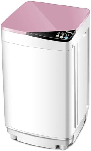 Waterjoy Portable Washing Machines, 7.7 lbs Load Capacity Portable Washer and Dryer Combo with Built-in Barrel Light &amp; LED Display for Household and Apartment （Pink）