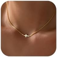 Rotnso Cross Necklace for Women 14K Gold Silver Plated Dainty Small Cross Pendant Choker Simple Trendy Cute Cross Charm Chain Necklace Easter Basket Stuffers Baptism Religious Faith Jewelry Gift