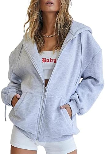 EFAN Women's Drawstring Zipper Cute Hoodie Autumn Jacket Oversized Casual Sweatshirt with Pocket