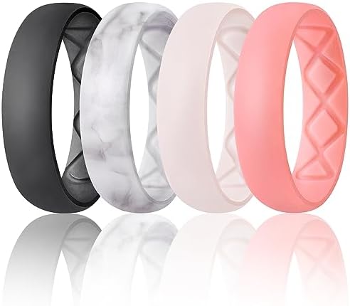 Egnaro Women's Band Rings, 6mm Wide, 2mm Thick, Silicone Wedding Rubber Band with Half Size, Inner Arc Ergonomic Breathable Design