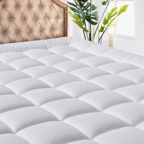 MATBEBY Twin Size Mattress Pad - Cooling Breathable Mattress Topper, Quilted Fitted Mattress Protector, Pillow Top Mattress Cover with 8-21" Deep Pocket, Soft, Machine Washable, White, 39x75 Inche