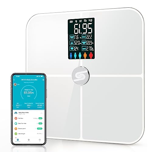HEYAXA Smart Scale for Body Weight, Digiatl Weight Scale with Large LCD Display, 17 Body Composition Analyzer Sync to APP, Bathroom Body Fat Scale for BMI, BMR, Heart Rate, 400lb,White.