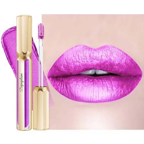 Depuplum Purple Lipsticks for Women Metallic Lipstick Long Lasting Lip Gloss Metal Shine Lightweight Hydrating Full Coverage Lip Color, DP102 Piggy
