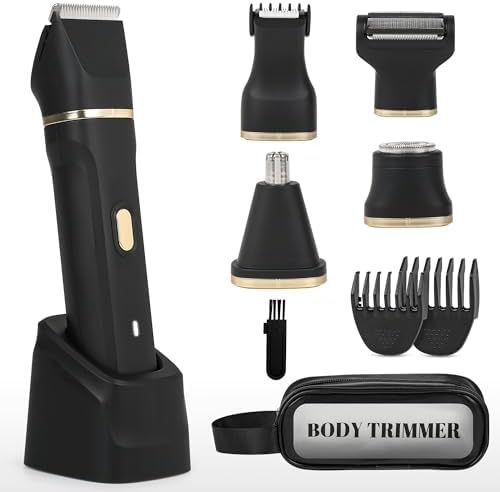 EiLVEEY Electric Bikini Trimmer for Women - 5 in 1 Rechargeable Electric Razors for Women, IPX7 Waterproof Pubic Hair Trimmer, Painless Womens Body Shaver, Facial Razor &amp; Nose Hair Shaver, Black