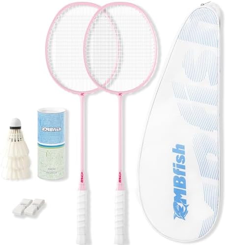 MBFISH Badminton Racket Set with 2 Carbon Fiber Rackets, 3 Shuttlecocks, 2 Replacement Racket Grip Tapes and 1 Badminton Bag - Perfect for Beginners &amp; Outdoor Games 4U