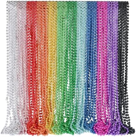 Partywonder Mardi Gras Beads Bulk Necklaces 33" Metallic Beads in 12 Assorted Colors For Festivals Parades Events Parties Favor Goody Bag Stuffers