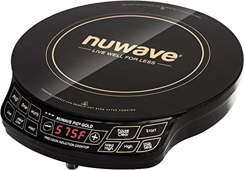 Nuwave Gold Precision Induction Cooktop, Portable, Powerful with Large 8\u201D Heating Coil,100°F to 575°F, 3 Wattage Settings, 12\u201D Heat-Resistant Cooking Surface