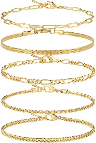 AOZEL 14K Gold\/Sterling Silver Plated Anklet Bracelets for Women Waterproof Plus Size Cuban Link Chain Ankle Bracelet for Large Ankle 9-12inch