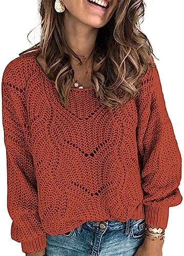 Dokotoo Women's Sweater 2025 Round Neck Cute and Elegant Soft Long Sleeve Hollow Knitted Hoodie Top
