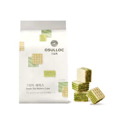 OSULLOC Green Tea Wafers Cookies (3.52oz, 100g)  Korean Matcha Flavored Snacks  Asian Snacks, Premium Tea Food