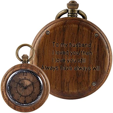 Tiong Wooden Pocket Watch,Customized Wooden Pocket Watches for Men Handmade Bamboo Wood Analog Quartz Custom Pocket Watch with Chain Gift for Father&#39;s Day