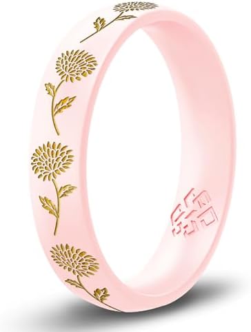 Knot Theory Birth Flower Silicone Ring for Women - 4mm Comfort Fit Wedding Band Engagement Ring