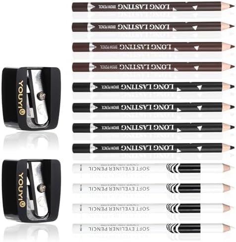 12PCS Barber Pencil Set with Sharpener, Smudge-proof Beard Shaping Guide Pen, Hairline Pencils, Suitable for Men and Women (Black, White, Dark Brown, Light Brown)