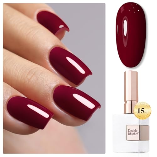Double Rhythm Gel Polish 15ML Jelly Sheer Pastel Light Milky Color Pearl White Bottle 1 PC 0.5 OZ Full Size UV Polish Art Salon at Home (Burgundy-D1129)