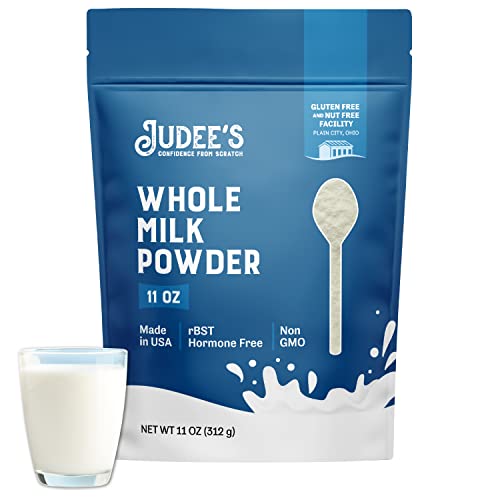 Judee&amp;#39;s Pure Whole Milk Powder - Non-GMO, rBST Hormone-Free, Gluten\/Nut Safe \u2013 Pantry Staple, Baking Ready, Travel Ideal, Easy Storage, Shelf Stable \u2013 Made in USA, 11oz